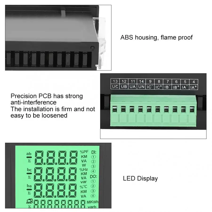 Безуходный 3 х фазный ваттметр Многофункциональный Мощность цифровой прибор для
