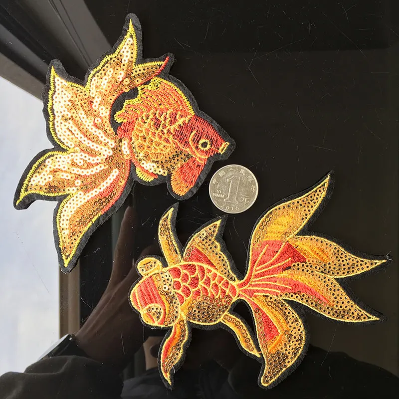 

50pcs/lot Koi Goldfish Embroidery Patches Letters Clothing Decoration Accessories Diy Iron Heat Transfer Applique Clothes