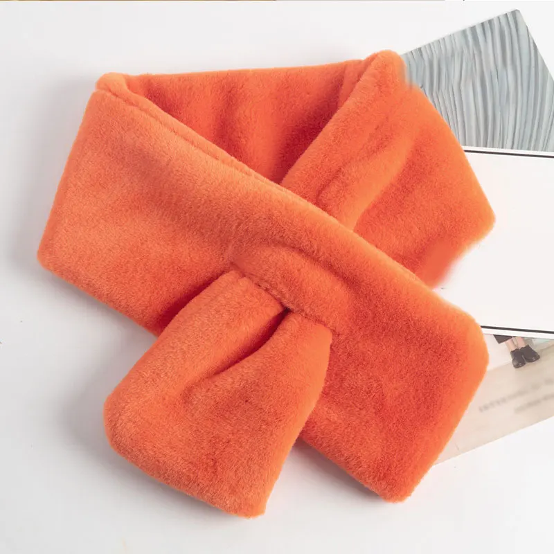 

Furry Cross Scarves Plush Winter Warm Thicken Scarf Solid Soft Comfortable Neck Fur Scarves Rabbit Fur Collar Scarf Girls Gifts