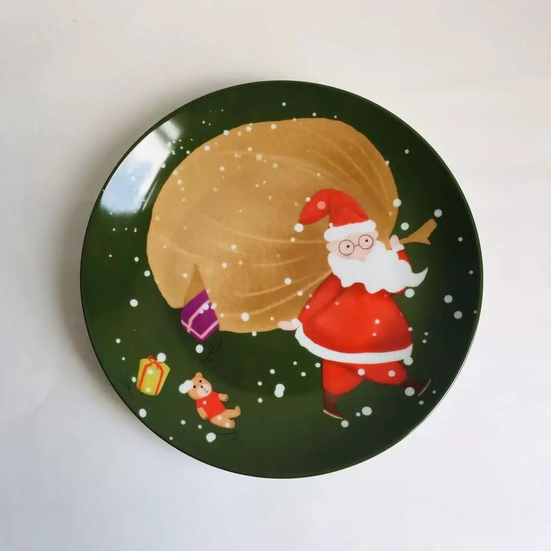 

Decorative Porcelain Plate Set Christmas Santa Claus Children Snack Pasta Home Tableware Set