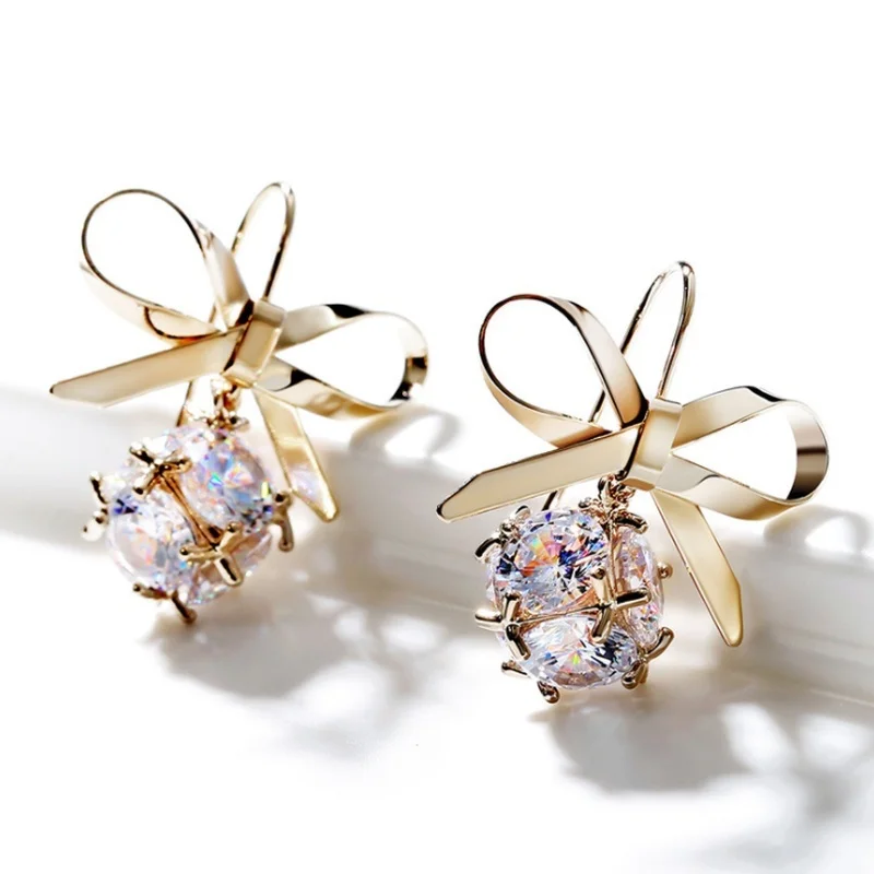 Элегантные великолепные серьги с золотым цирконием галстук бабочка висячие