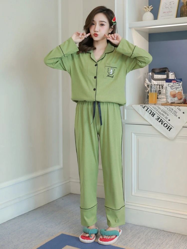 

Pajamas women's 2021 spring and autumn new long-sleeved cotton home service Korean style fresh and simple autumn girls casual su