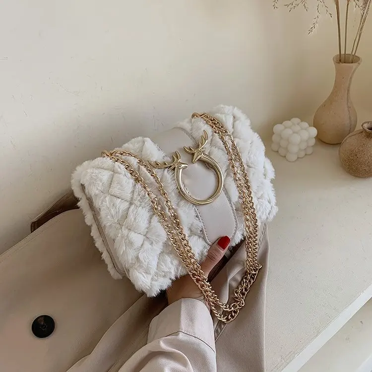 Женская зимняя мягкая Наплечная Сумка из искусственного меха клетчатая плюшевая