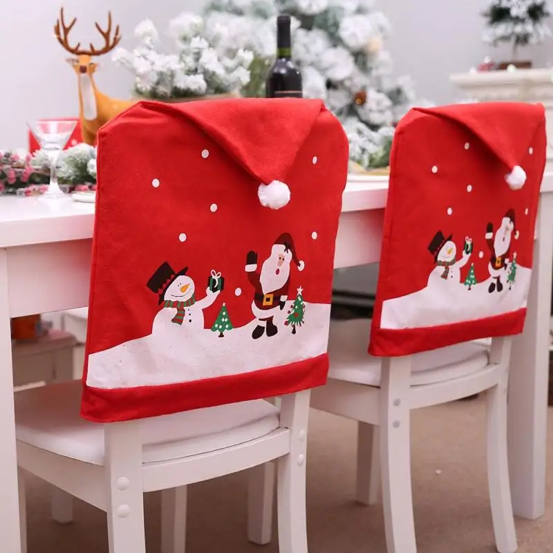 

60x49cm Spandex Stretch Elastic Chair Covers Christmas Santa Claus Snowman Pattern Washable Stretchable Seat Dinner Chair Cover