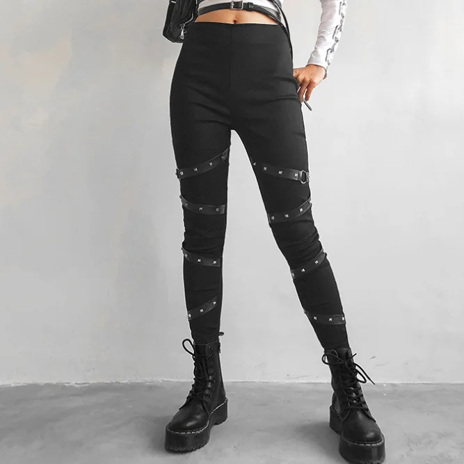 Женские брюки-карандаш Goth Dark облегающие брюки с завышенной талией и ремешком из