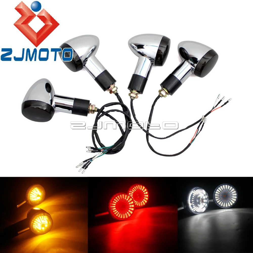 Luces LED cromadas para motocicleta, intermitentes traseros 3 en 1, luz de freno, indicador de señal de giro delantero 2 en 1