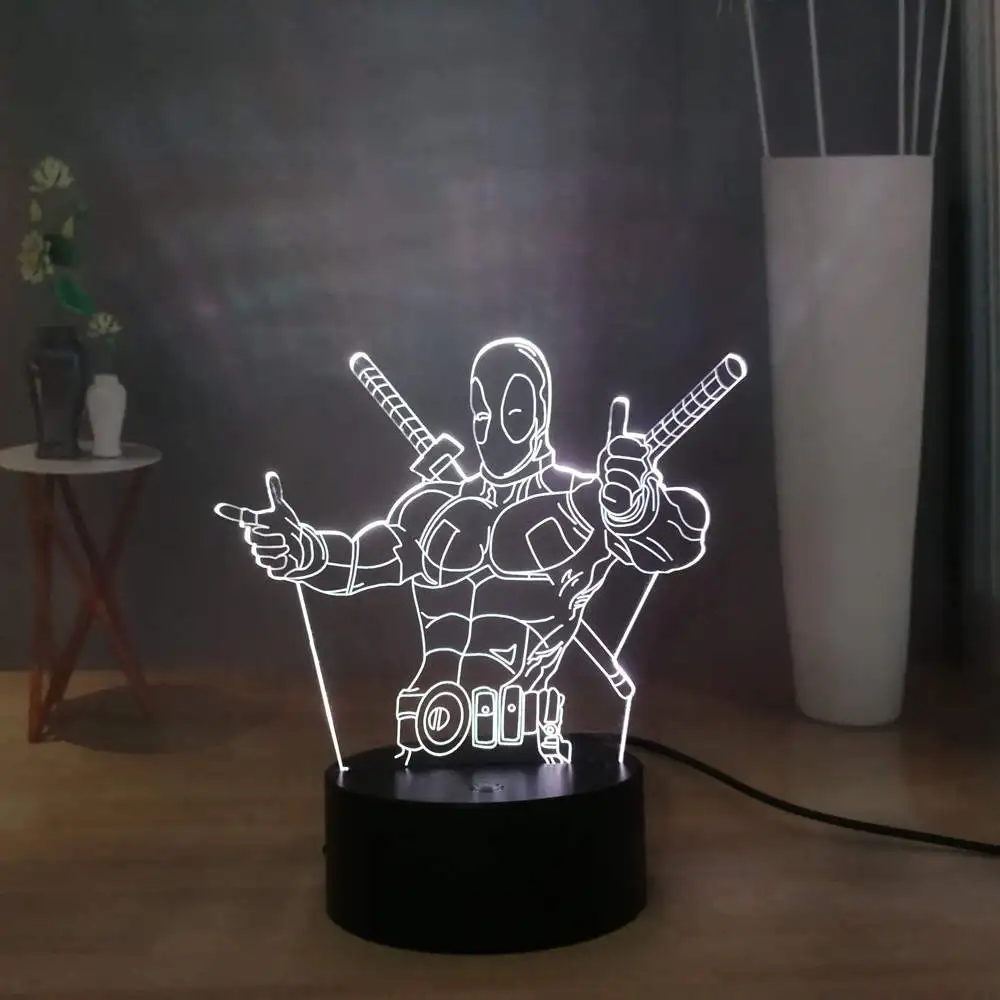 Marvel Cool Deadpool акриловый светодиодный ночной Светильник RGB 7 цветов прикроватная