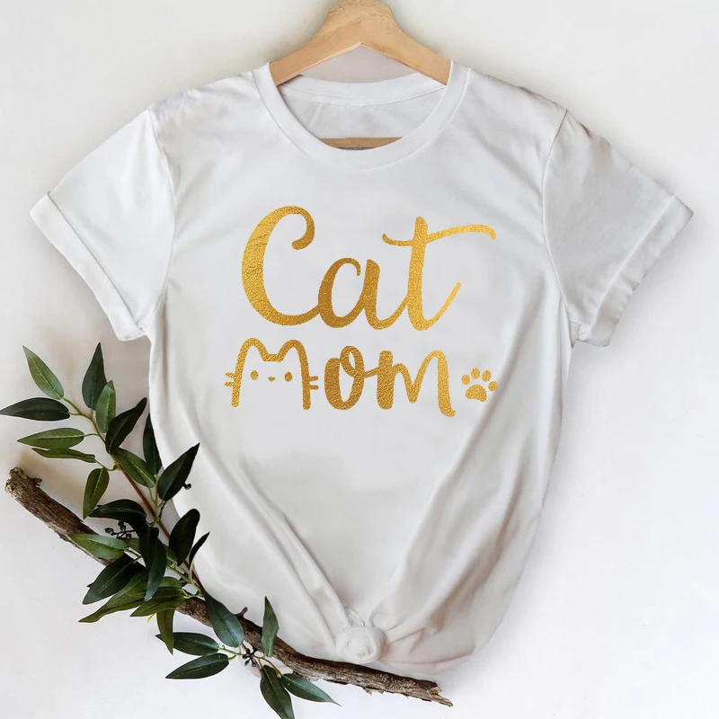 Футболки женская одежда 2024 Футболка с принтом Золотой кошки и мамы Женская
