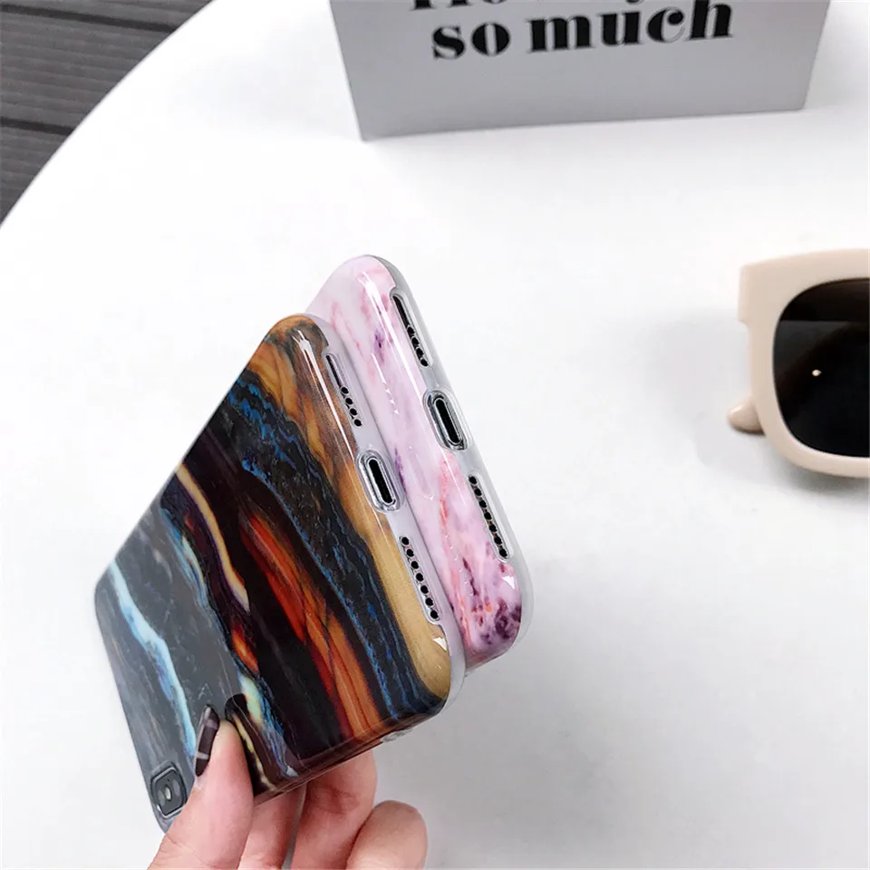 Ультра тонкий черный розовый мраморный чехол для телефона Apple iPhone 8 plus X XR XS MAX 7 6 6s 11