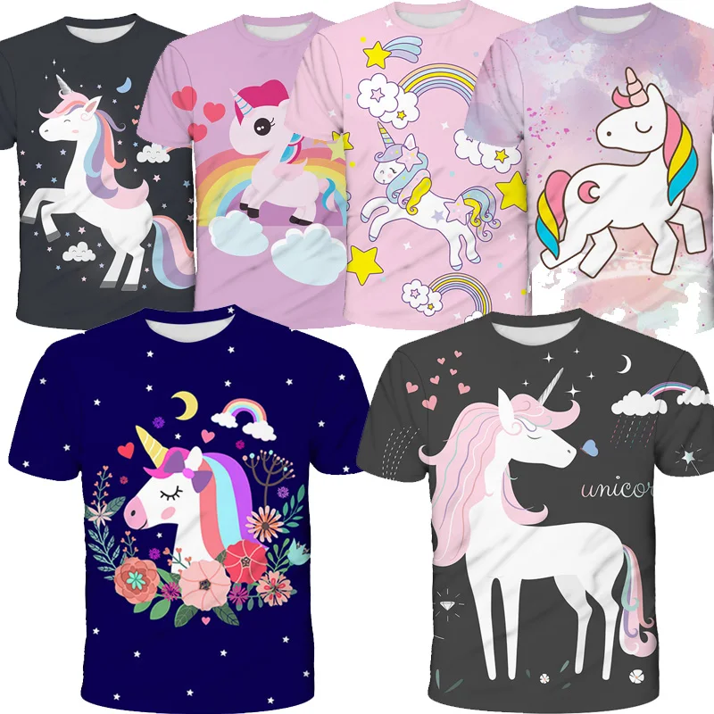 

Boys Girl 3D Unicorn Print T-shirts Cute Unicorn Tshirt NEW Summer Tee Top Clothing Children Cartoon Clothes Casual Baby Clothes