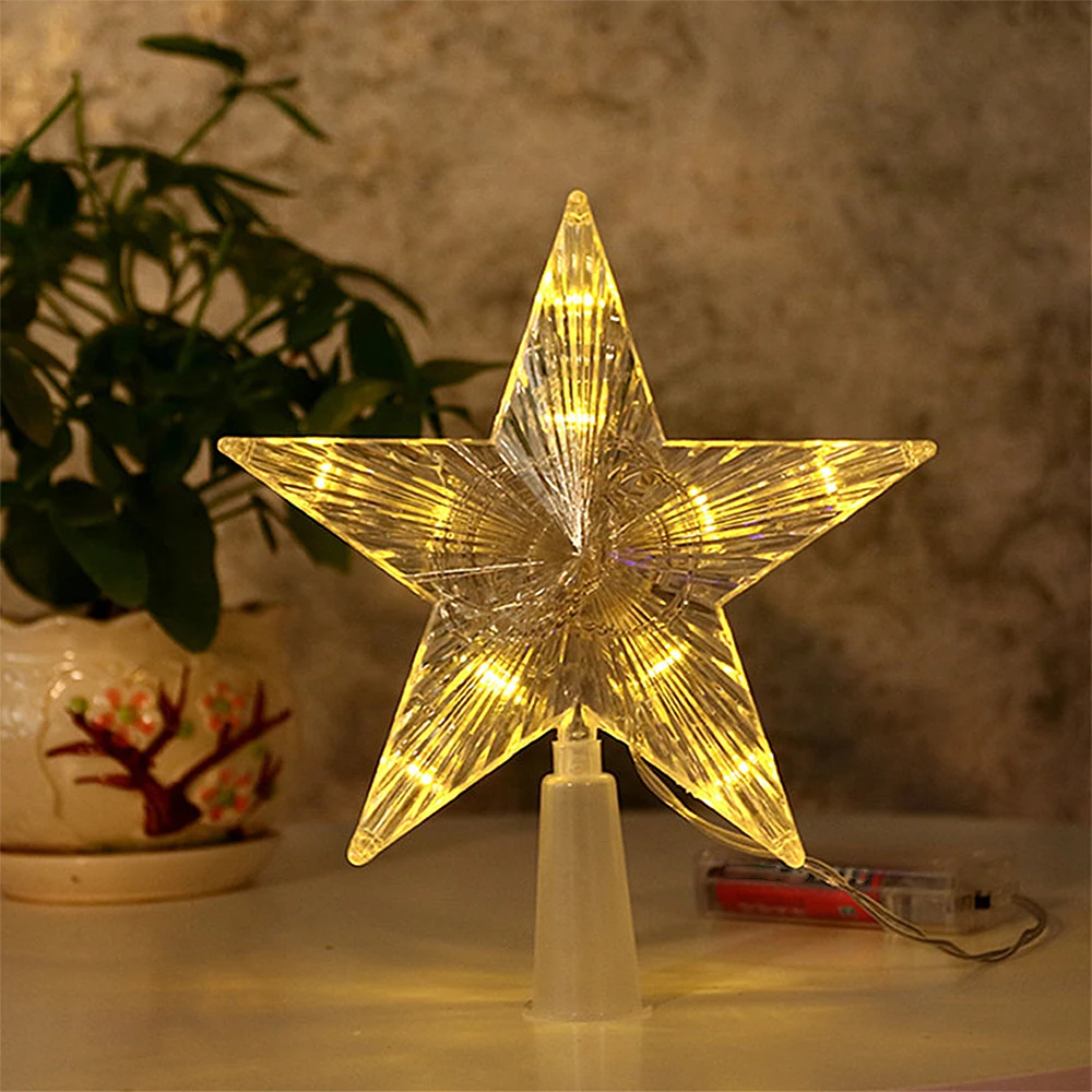 Christmas Tree Top Star Lights New Year LED Star Light Glowing Star Light Christmas Decoration Ornament Xmas Party Home Decor