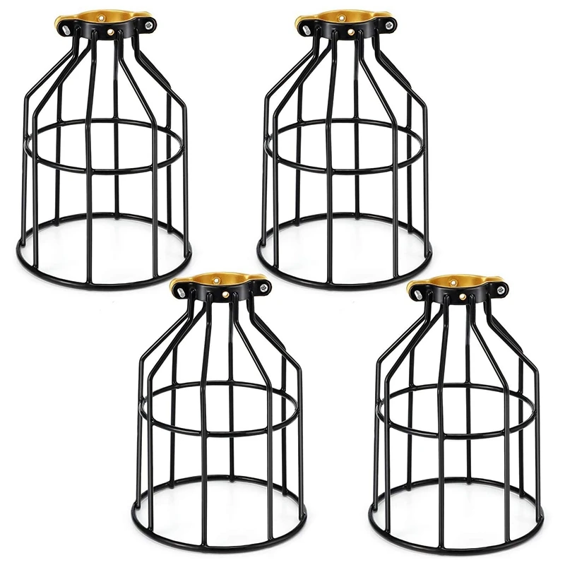 

4 Pcs Retro Style Black Metal Basket Cage Ceiling Pendant Light Shade for Dining Room Bedroom Loft Hallway