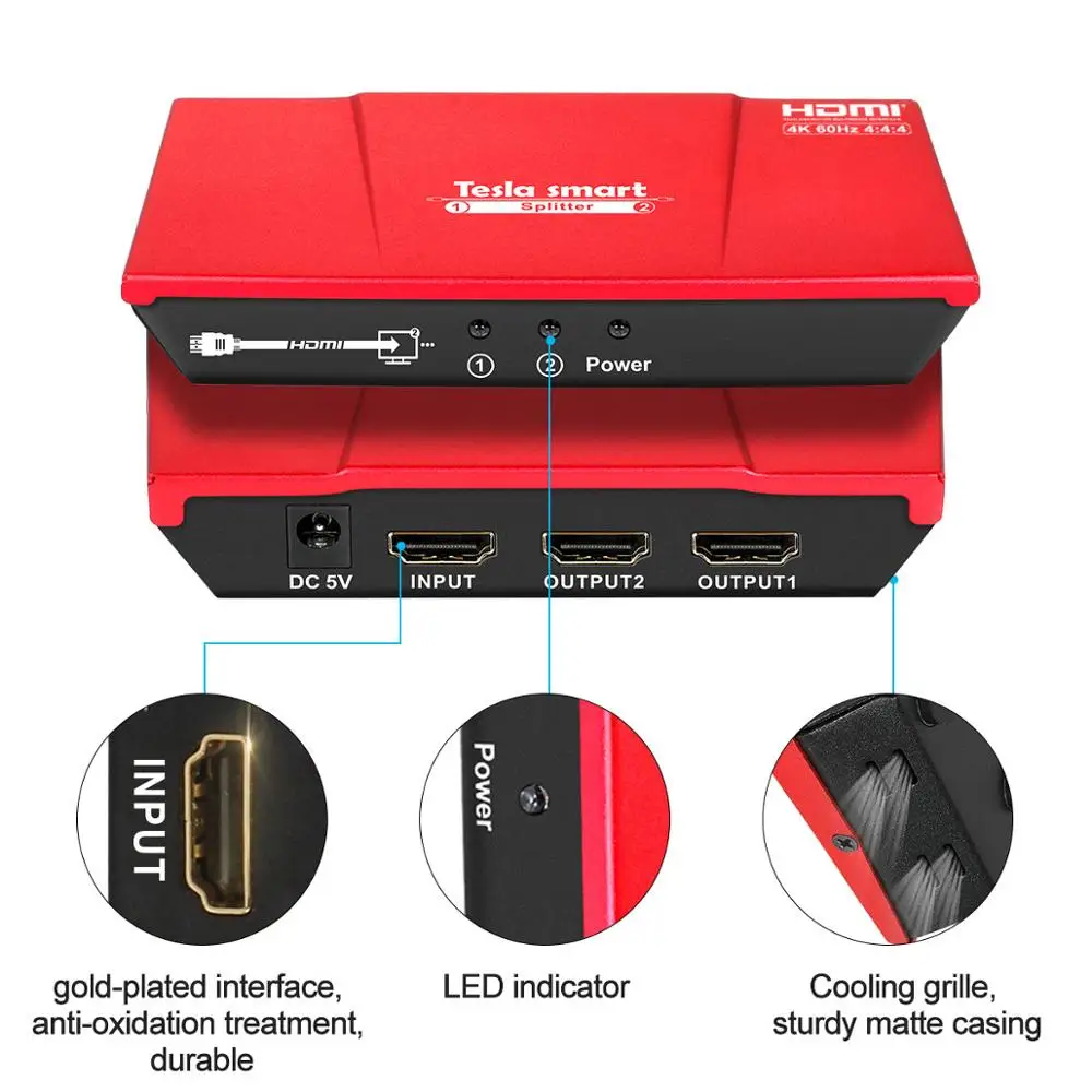 4K 1x2 HDMI сплиттер 4K@ 60Hz 1In 2 Выход HDMI сплиттер для двойного монитора Ultra HD HDCP 2,2 HDR дублирование видео и аудио