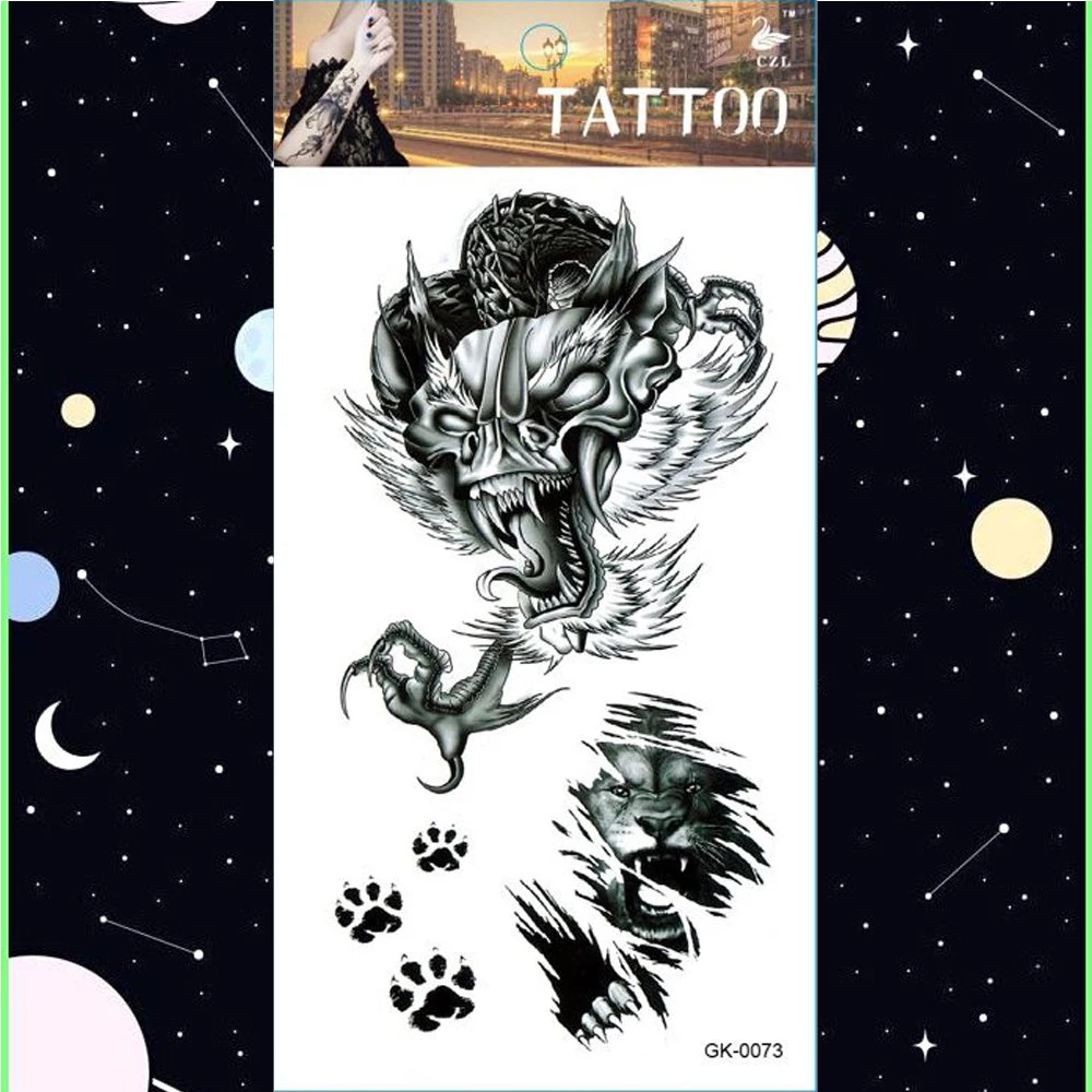 Временные тату-Стикеры с розовым и черным цветком объемные татуировки волка Сика