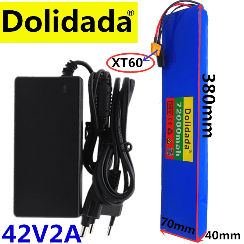 

XT60 36V 10S4P 72Ah 600W High power capacity 18650 lithium battery pack ebike electric car bicycle motor scooter 20A BMS+charger