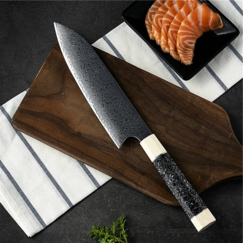 

Kitchen Knives 8 Inch Japanese Damascus Steel 67 Layers VG10 Chef Knife Santoku Cleaver Resin Octagonal Handle cuchillo cocina