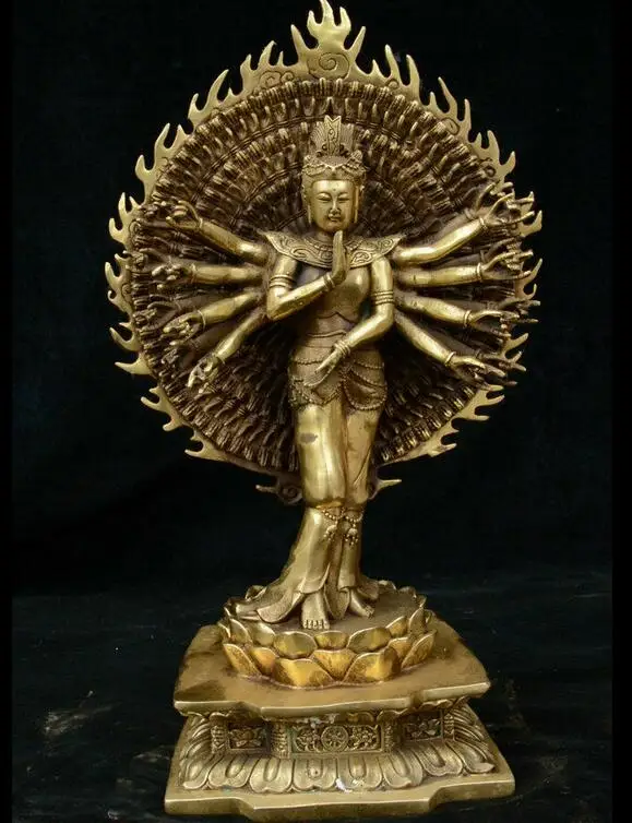 Китай тибетский буддизм латунь 1000 статуя богини Кван-Инь Авалокитешвара | Дом и