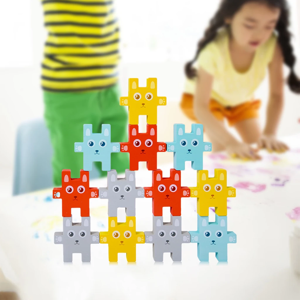 Juego de bloques de construcci&oacute;n de conejo de madera para ni&ntilde;os, juguete educativo apilado, interactivo, cultivar la concentraci&oacute;n-4