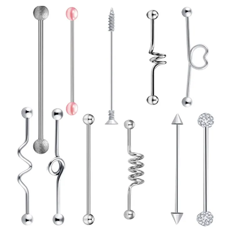 

11 шт. промышленного уха ФИТА установка Нержавеющая сталь бар серьги хрящевая спираль-раковины, бижутерия для пирсинга, праздничные подарки...