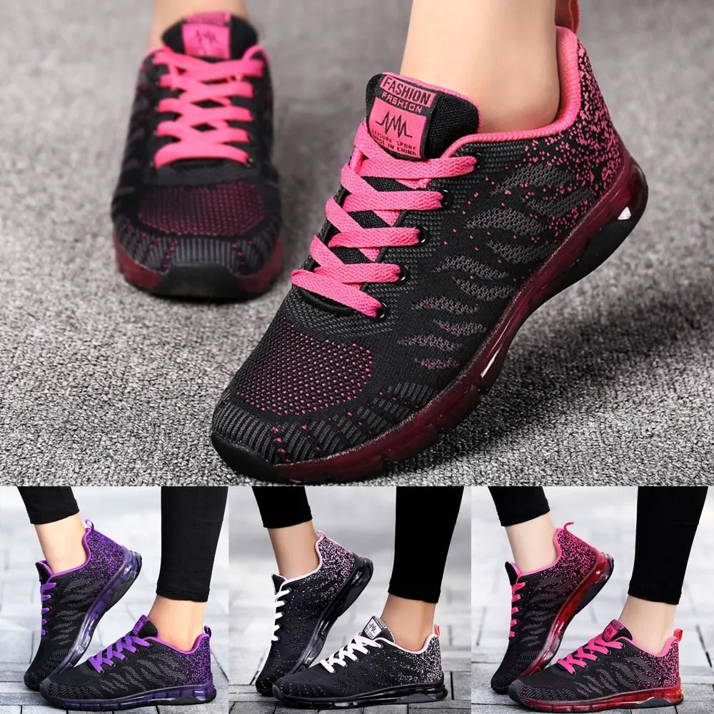 

Fashion Women Lightweight Sneakers Shoes Outdoor Sports Shoes Breathable Mesh Comfort Shoes Air Cushion Lace Up Zapatos Mujer