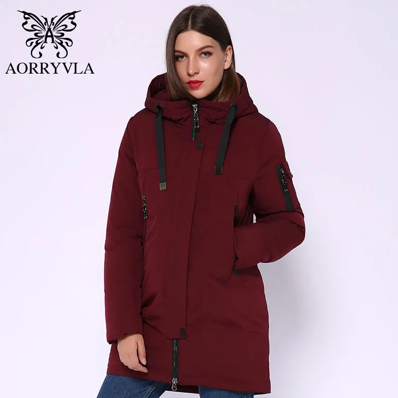 AORRYVLA 2020 Новая зимняя Женская куртка Модная хлопковая длинная парка пальто с