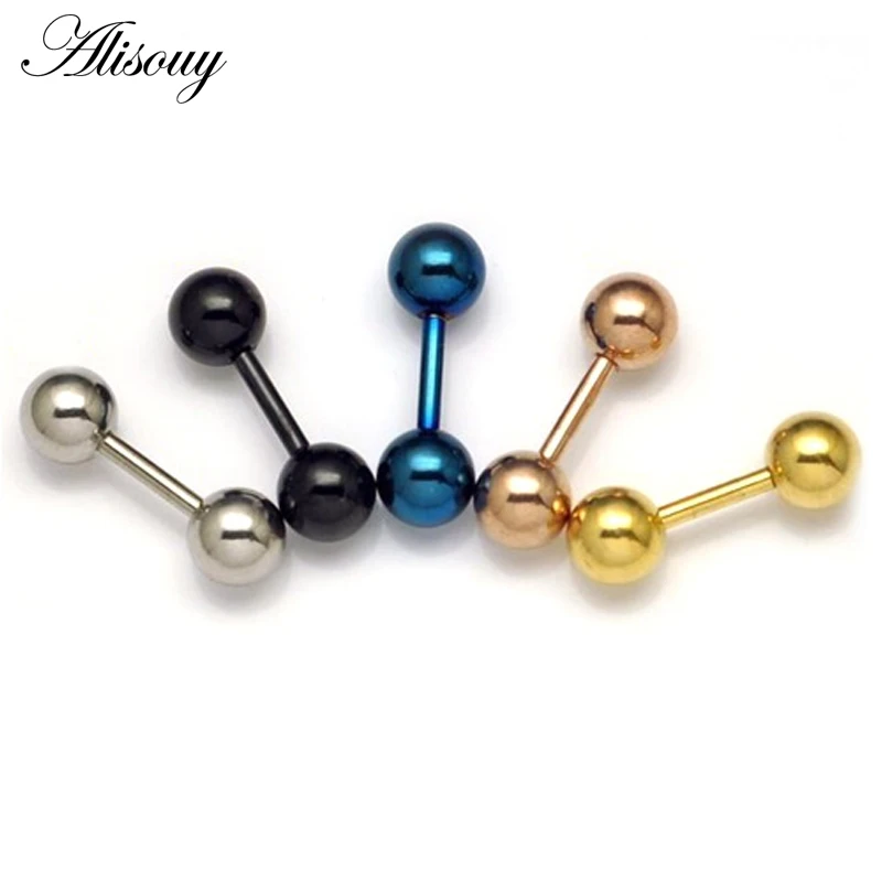 Серьги-гвоздики мужские из титановой стали с круглым шариком 5 цветов диаметр 3 4 6