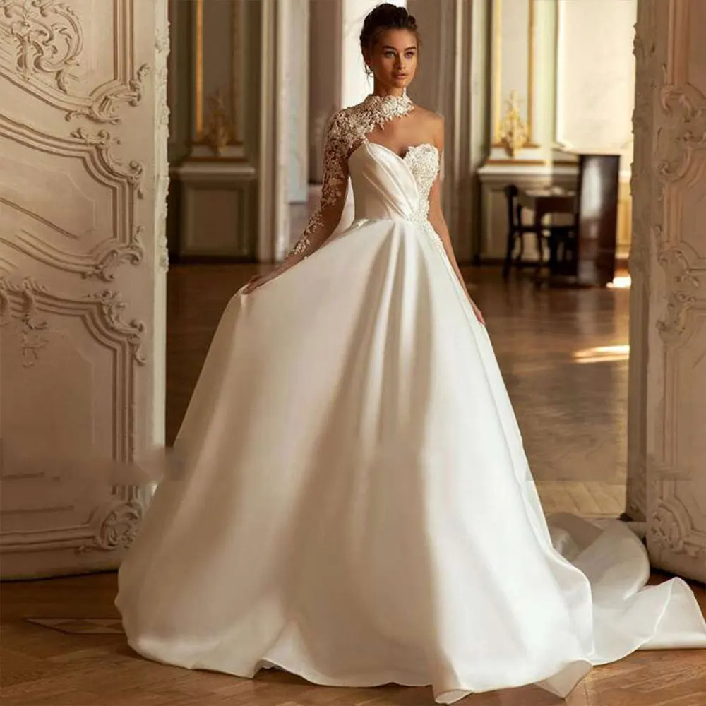 

Modern Floor-Length Wedding Dresses for Women Elegant 2022 Off-The-Shoulder Boat Neck Bride Bridal Gowns Sexy Open Back