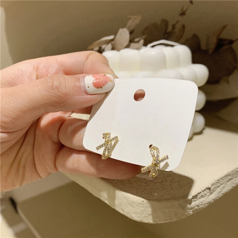 

MENGJIQIAO Wholesale Korean Delicate Cute Zircon Bowknot Hoop Earrings For Women Ladies Metal Circle Oorbellen Jewelry Gifts