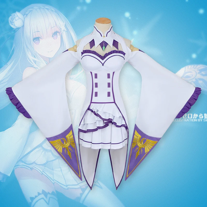 Платье Emilia комплекты Re Zero Косплэй парик Для женщин платье Эмилия костюм аниме