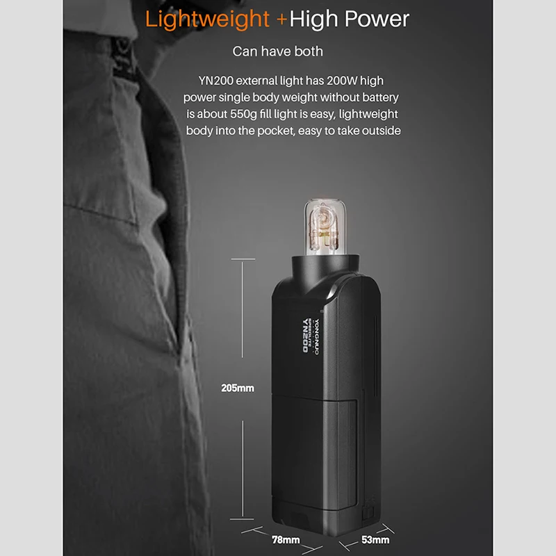YONGNUO YN200 вссветильник TTL HSS 2 4G 200W литий-ионная батарея USB Type C совместимая с YN560-TX