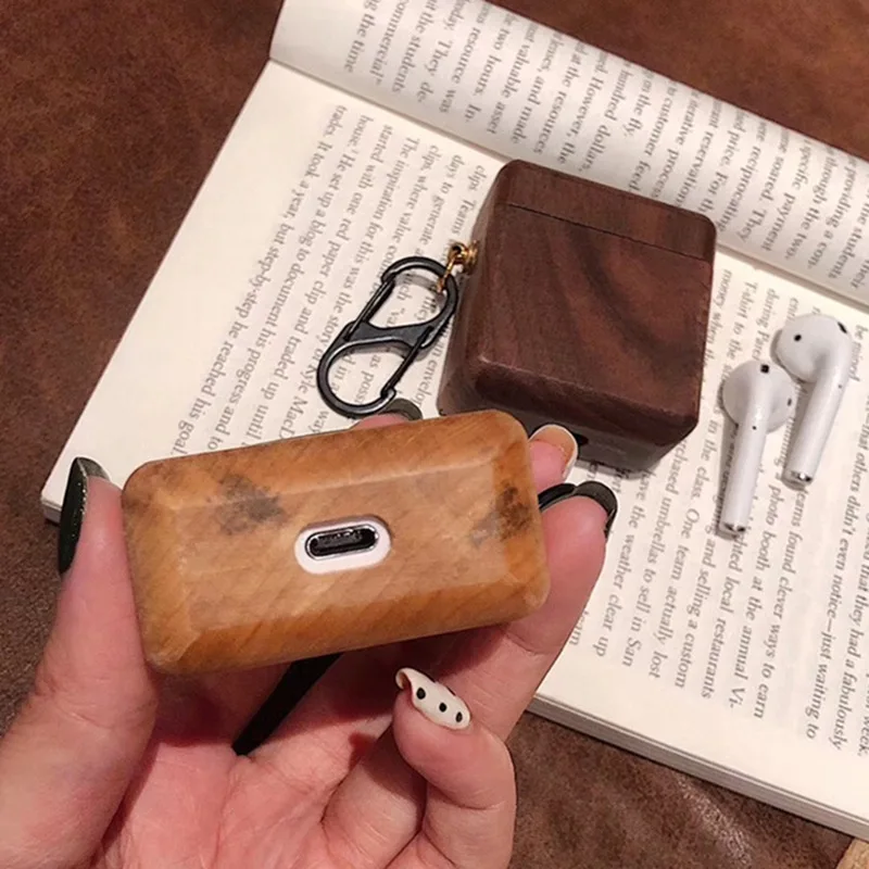 Креативный деревянный защитный рукав для наушников Apple AirPods чехол Bluetooth гарнитура защита от падения рукав с брелком