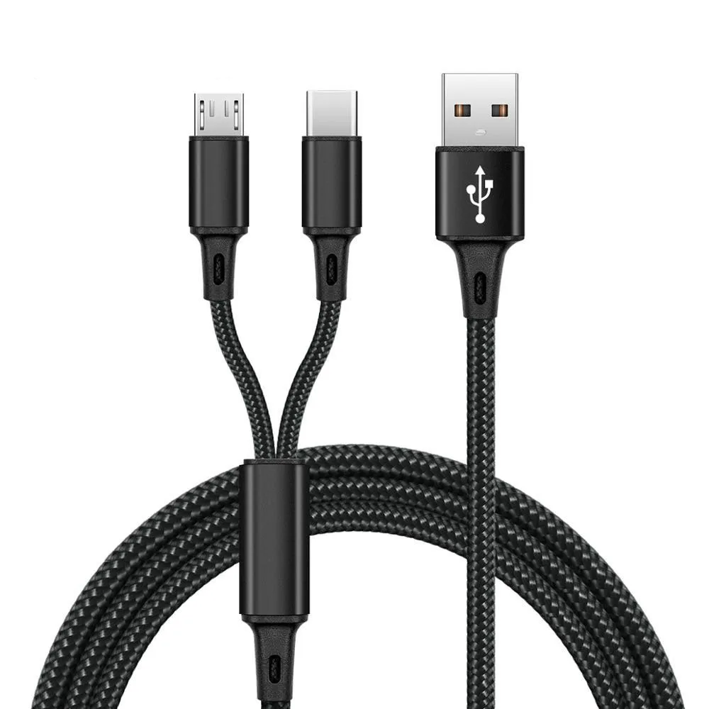 

2 in 1 Micro USB C Type C Cables Fast Charge Charger Cable Tablet Phone Charge Cord 2in1 Nylon Braided Android Wires