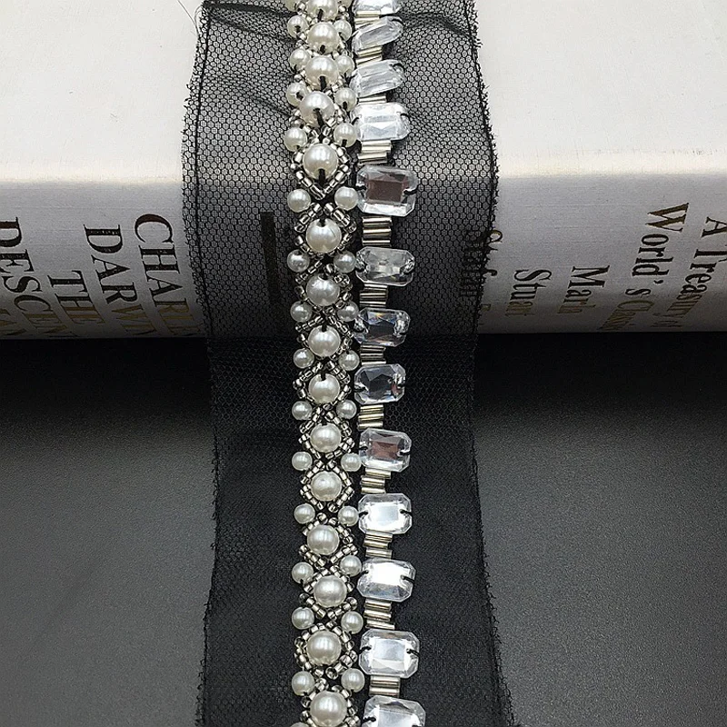 Кружевная отделка 2 ярда цвет белый черный наряд с жемчужной отделкой бисером