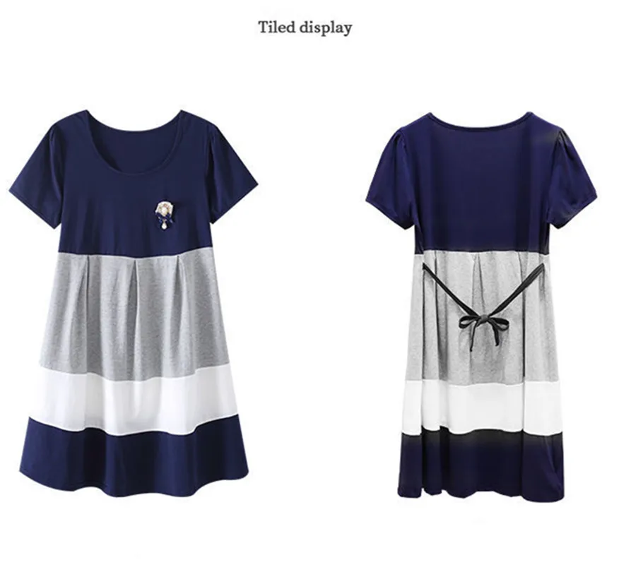 

Summer Korean-Style Fashion Maternity Dress Elegant A- line Waist Loose-Fit Color Panel Maternity Casual Women's Clothing