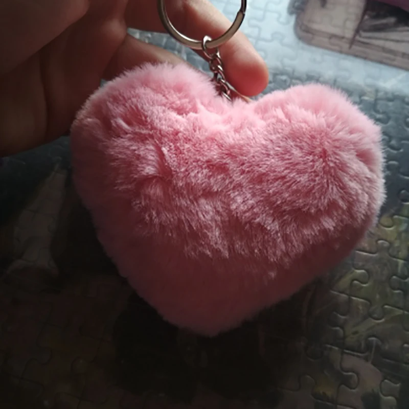 Plush Ball Key Ring Love Mobile Phone Key Chain Soft Artificial Rex Rabbit Hair Ball Car Key Ring Ladies Bag Pendant Jewelry DIY