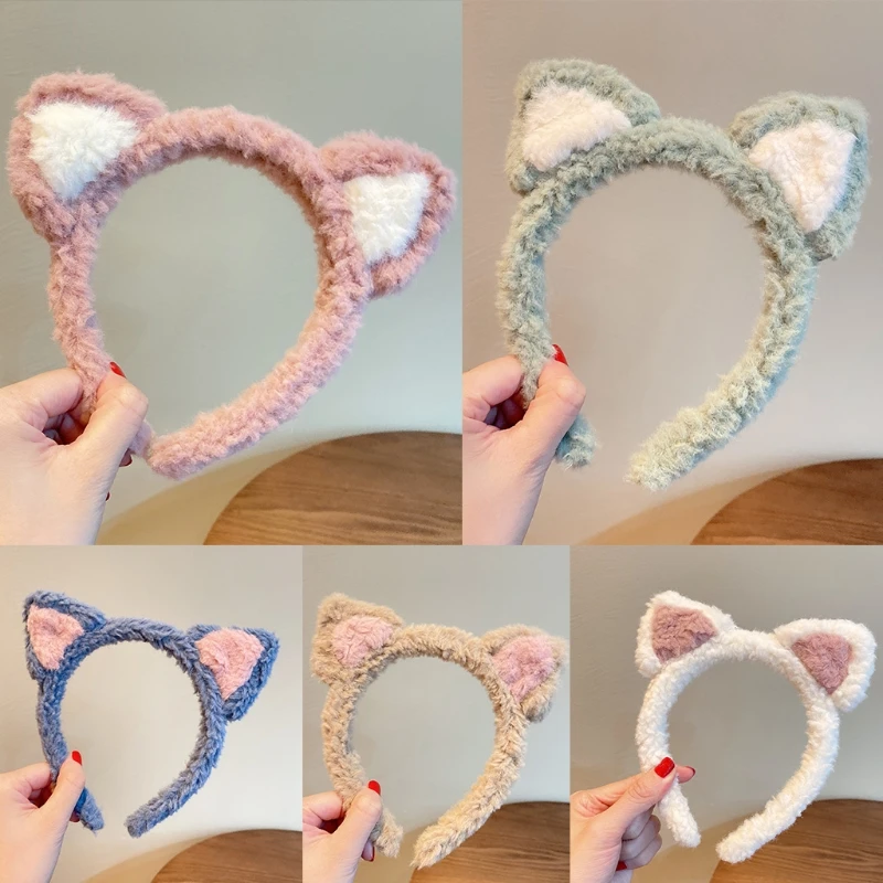 

XXFD Мягкая повязка на голову с кошачьими ушками, мультяшный макияж, искусственный обруч для мытья лица, уход за кожей