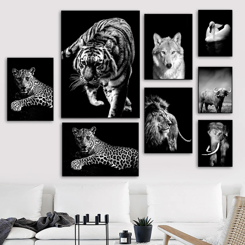 Тигр Лев пантера волк слон скандинавский постер и печать животных настенная