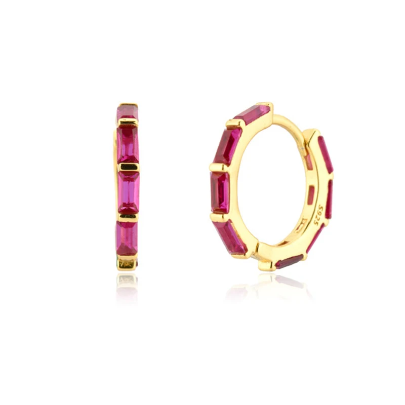 

CCFJOYAS New Fashion 925 Sterling Silver Gold Black/White/Rose Red/Green Zircon Hoop Earrings for Women Fine Jewelry