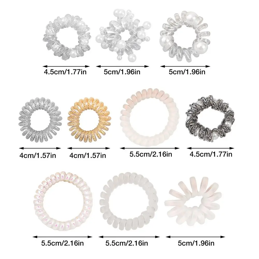 

10 Pcs/bag Pearl Phone Cord Hair Ring Spiral Head Rope Waterproof Girls For Women Tie Hair Ring Rope Ponytail Holder