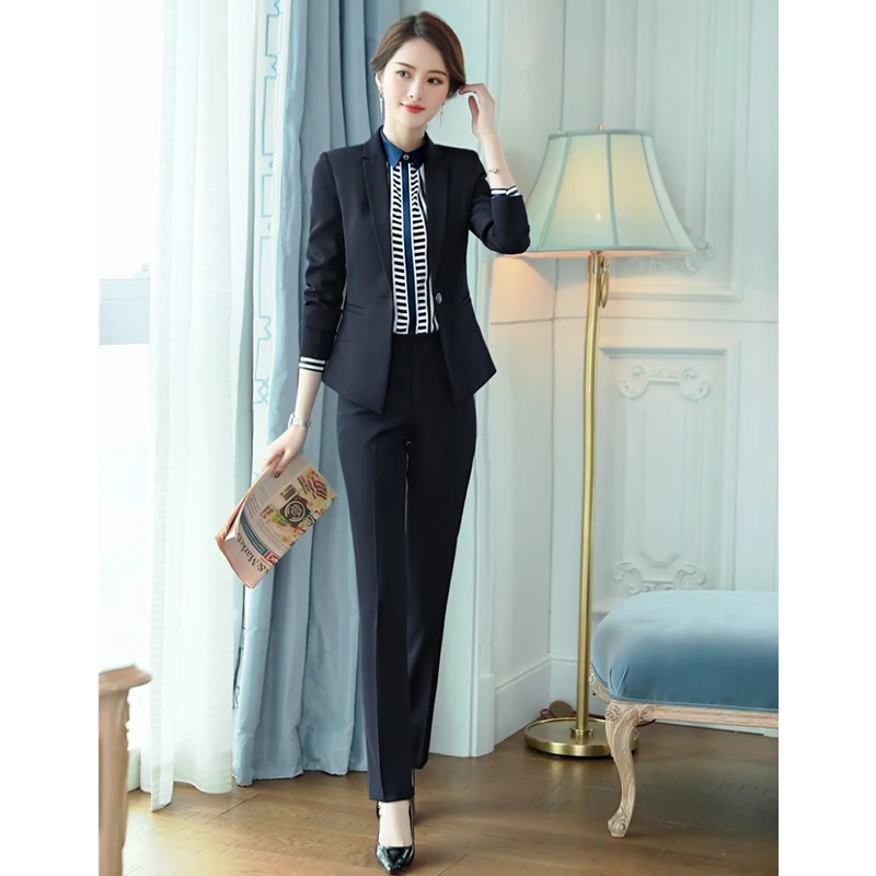 

Ladies Formal Uniform Designs Business Suits Women Office Work Wear 2 Piece Jackets and Pants Sets Formal Professional Blazer