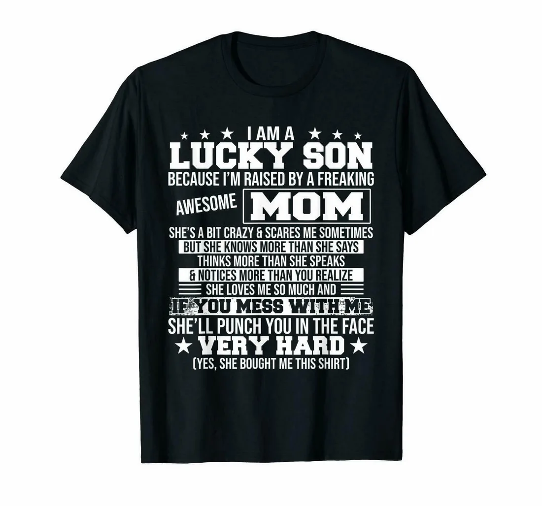 Черная футболка с надписью I Am A Lucky Son потому что Im reveed By honging Awesome Mom Повседневная