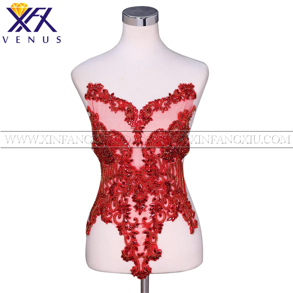XFX Венера 1 шт. ручной работы Свадебная аппликация лифа красные бусины и камни