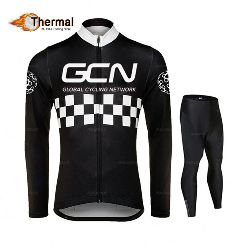 

Raudax 2022 GCN Winter Checkerboard Pattern Cycling Jersey Set Thermal Fleece MTB Bicycle Keep Warm Suit Maillot Ropa Ciclismo