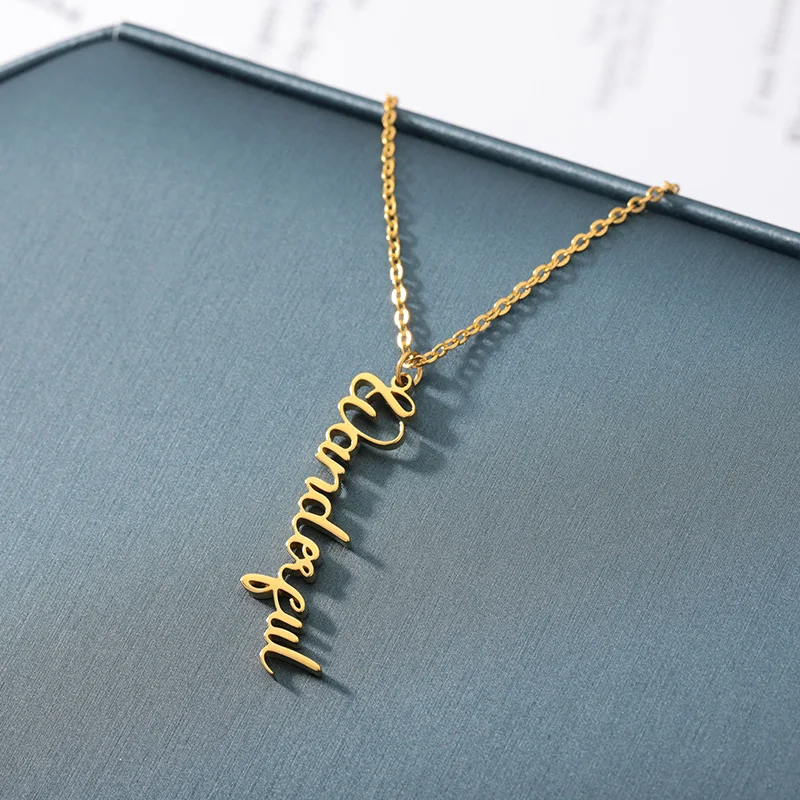 

Simple Custom Name Necklace For Woman Personalized Stainless Steel Letter Vertical Pendant Necklace Nameplate Christmas Gift
