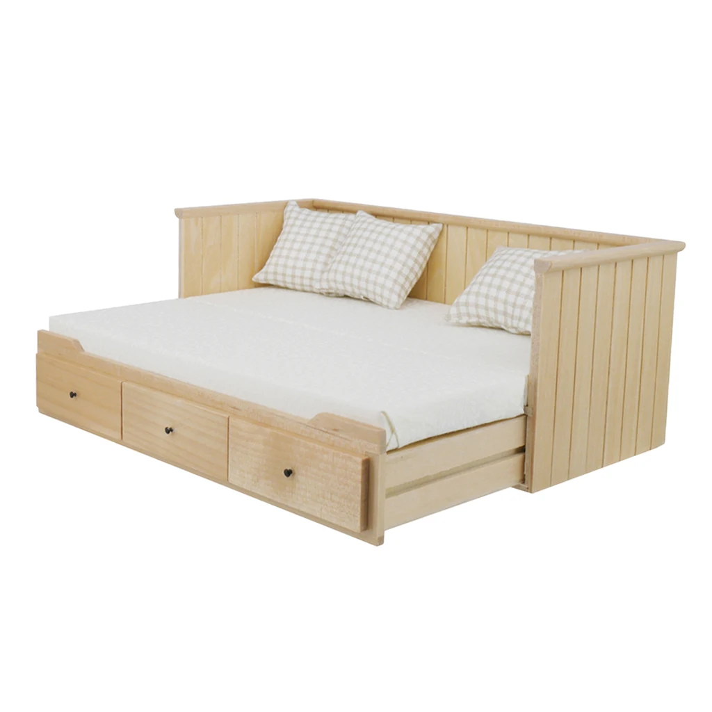 

Wood Dollhouse Miniature Furniture Sofa with Drawer 12th BJD Decor Kids Toy