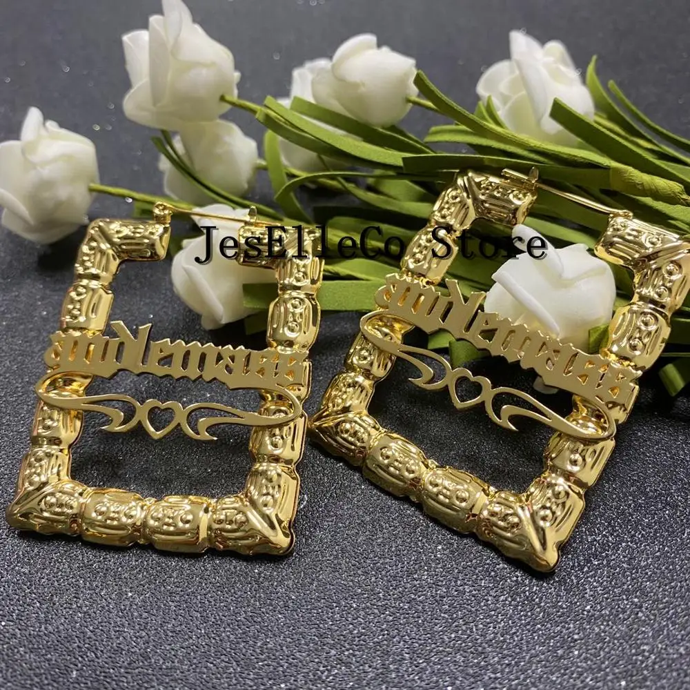 Именные серьги на заказ в форме нержавеющей стали именные бамбуковый стиль