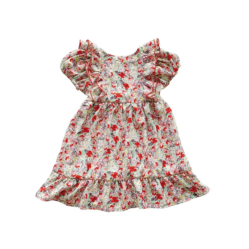 

Baby Kids Floral Dresses W/ Bow Sashes Girls Flowers Casual Fashion Summer Party Vestidos Children Princess Costumes 2-6 Years