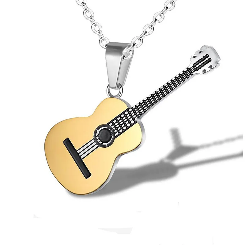 Trendy Music Guitar Necklace&ampPendant for Men Women Gold Silver Color Stainless Steel Jewelry Collier Guitare Jewellery | Украшения и
