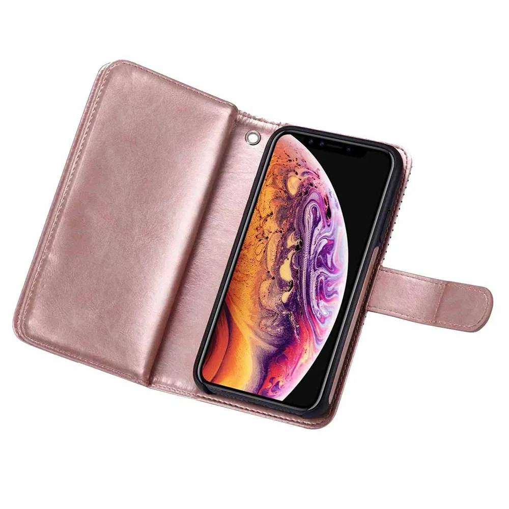 Магнитный съемный тонкий Чехол бумажник с 9 отделениями для кредитных карт