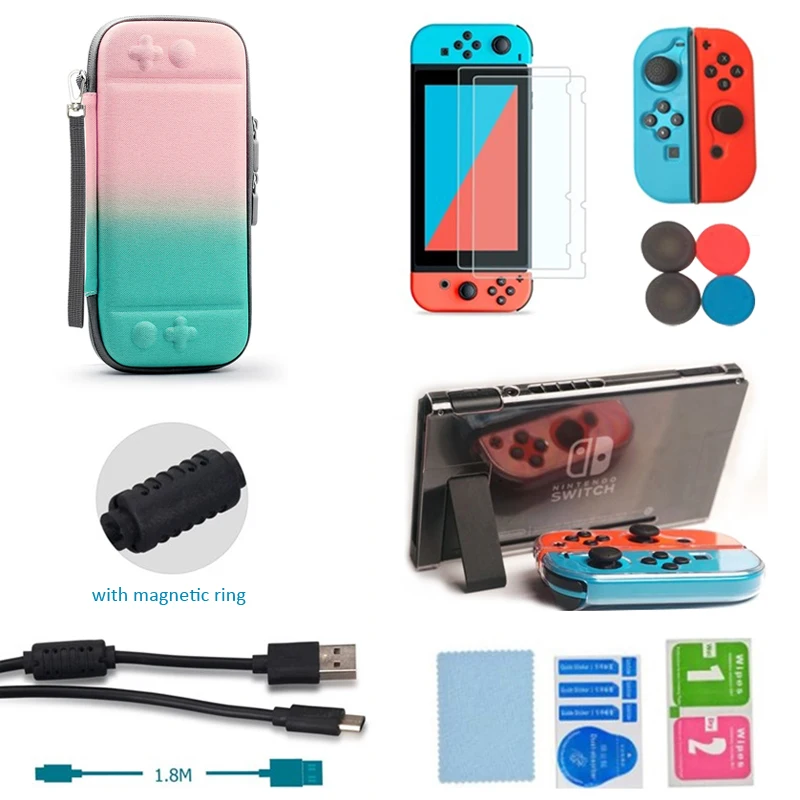 6 в 1 сумка с градиентом цвета для Nintendo Switch переноски аксессуаров консоли NS чехол